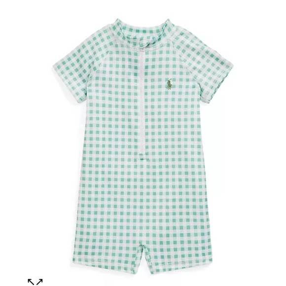 Polo Ralph Lauren Baby Boys Short Sleeved Gingham Rash Guard Shortall - Picture 1 of 7